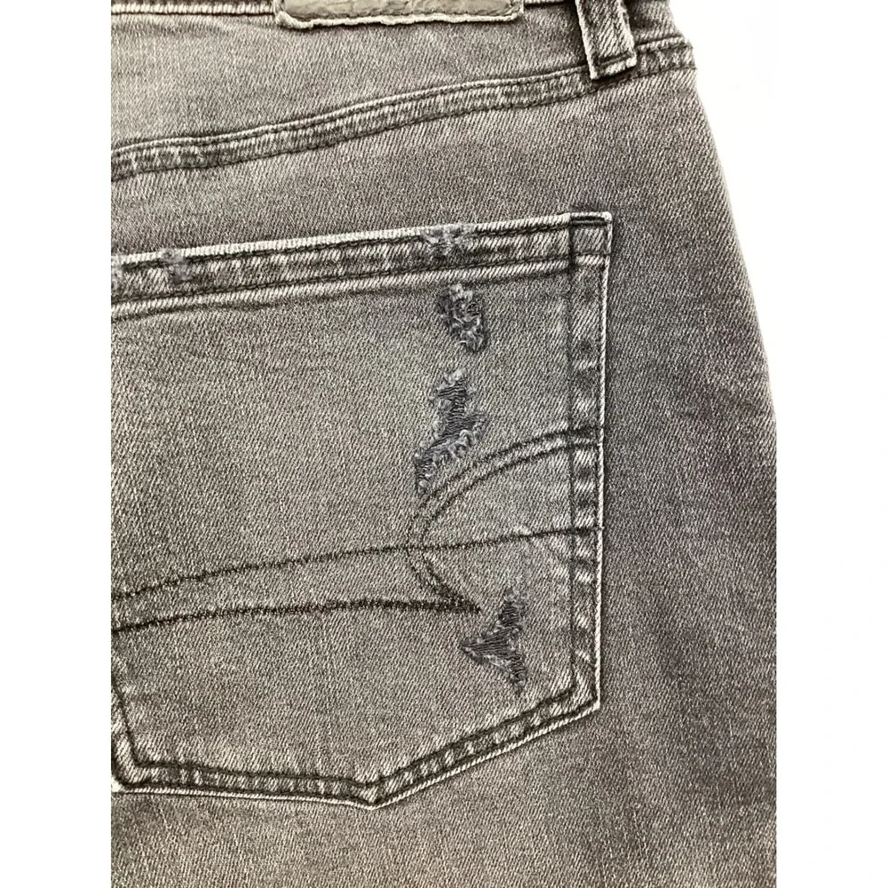 American Eagle AE EX Boyfriend Jeans Washed Black Distressed Straight Leg 6